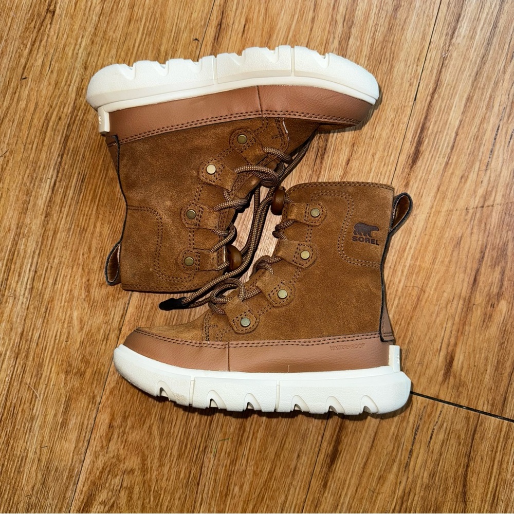 Sorel Brown and White Kids' Lace-Up Suede Boots